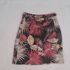 Vintagec Tommy Bahama Pink and Beige Leaf Print Wrap Skirt